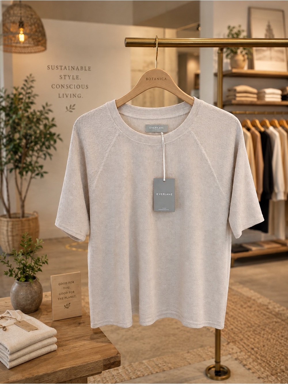 NWT Everlane Oatmeal Heather Waffle Knit Raglan Short Sleeve Top M